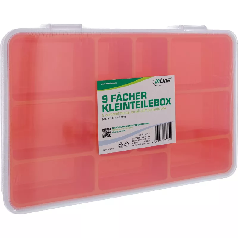 InLine Kleinteilebox, 9 Fächer, 290x185x45mm, orange
