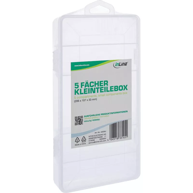 InLine Kleinteilebox, 5 Fächer, 206x107x33mm, transparent