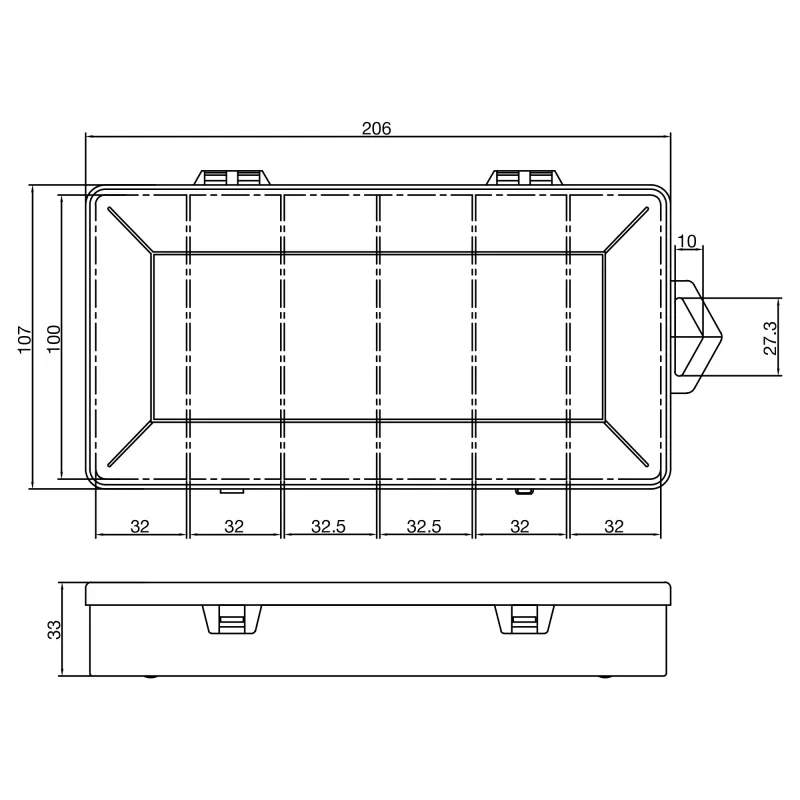 InLine Kleinbehälter-Box, 6 Fächer, 206x107x33mm, transparent