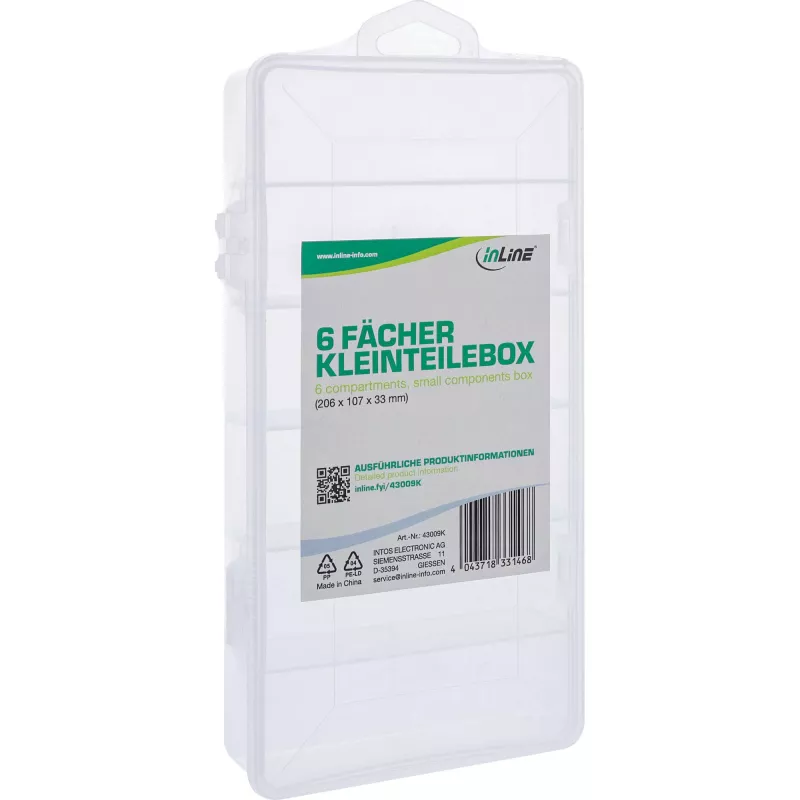InLine Kleinbehälter-Box, 6 Fächer, 206x107x33mm, transparent