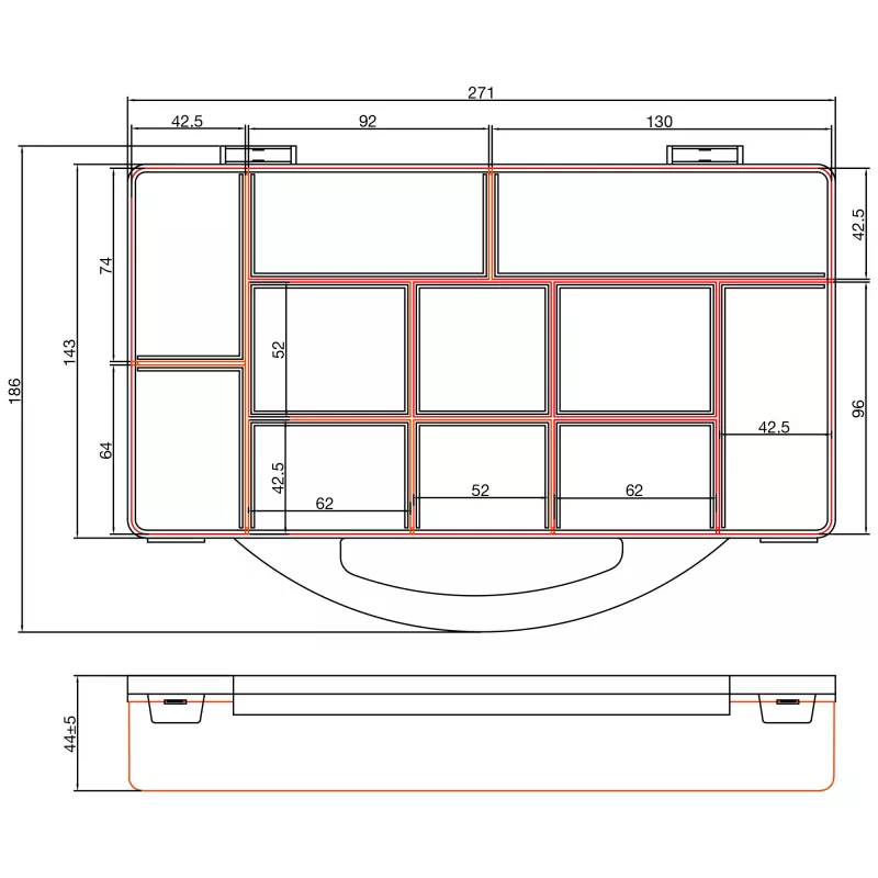 InLine Kleinteilekasten, 11 Fächer, 271x186x40mm, orange