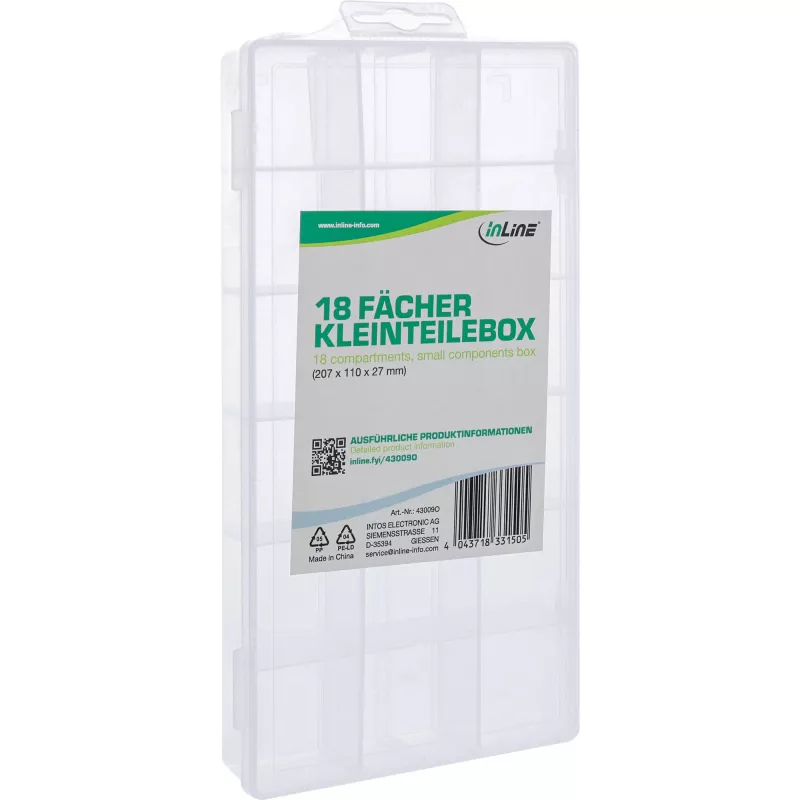 InLine Kleinteilebox, 18 Fächer, 207x110x27mm, transparent