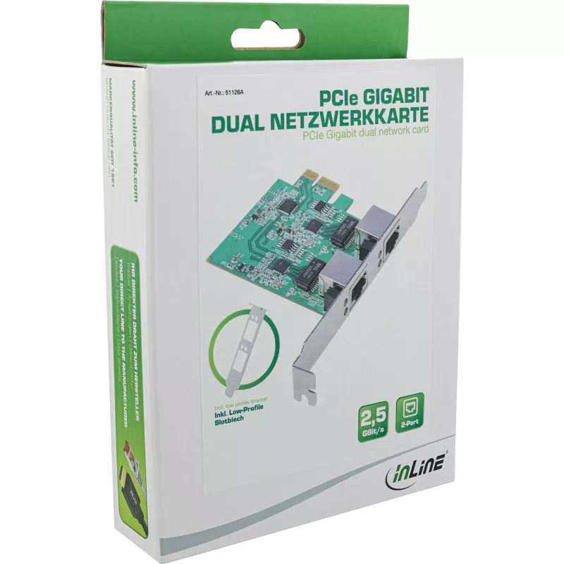 InLine Dual Gigabit Netzwerkkarte, 1x RJ45 2,5 Gb/s, PCIe x1, inkl. LP-Blende