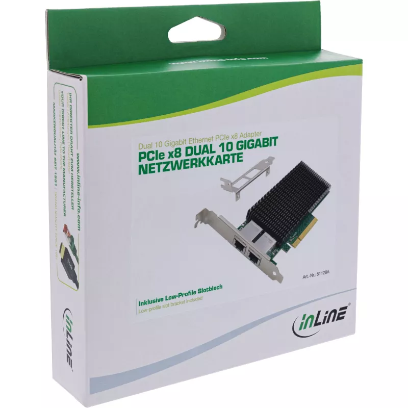 InLine Dual 10-Gigabit Netzwerkkarte, 2x RJ45 10Gb/s, PCIe x8, inkl. LP-Halterung