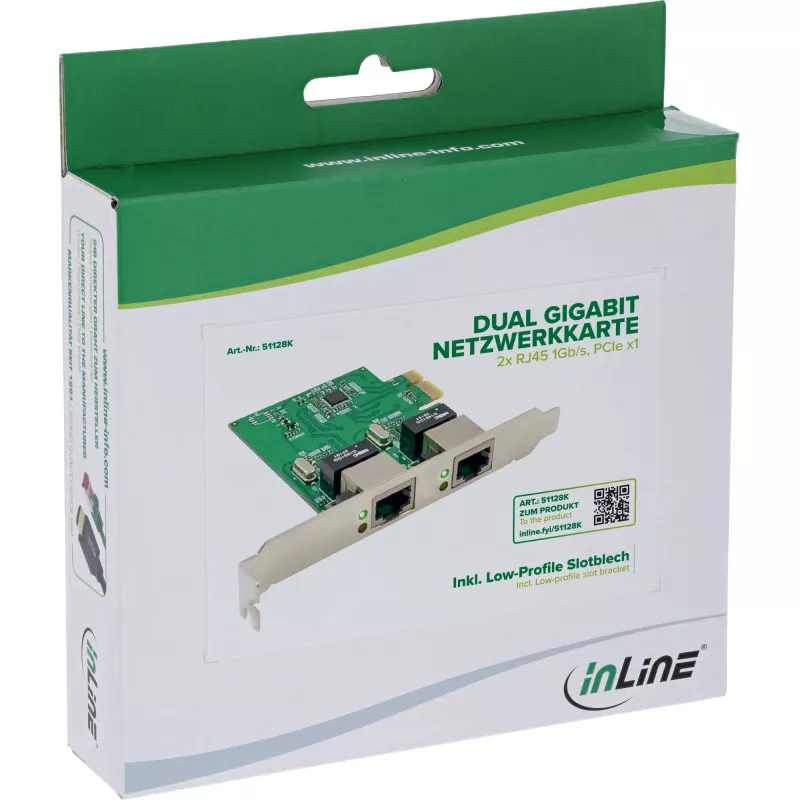 Netzwerkkarte InLine 51128K Dual Gigabit 2x RJ45 PCIe x1