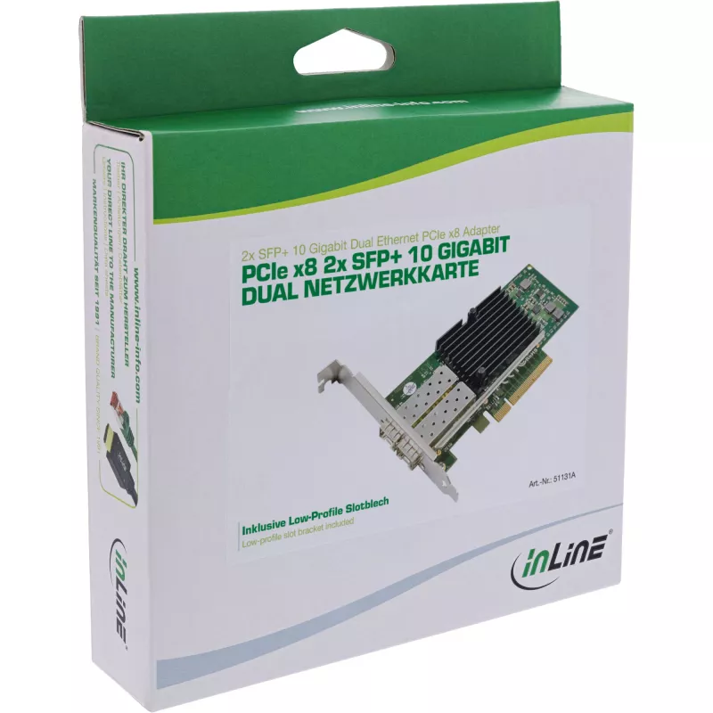InLine Dual 10 Gigabit Netzwerkkarte, 2x SFP+, PCIe x8, inkl. LP-Blende