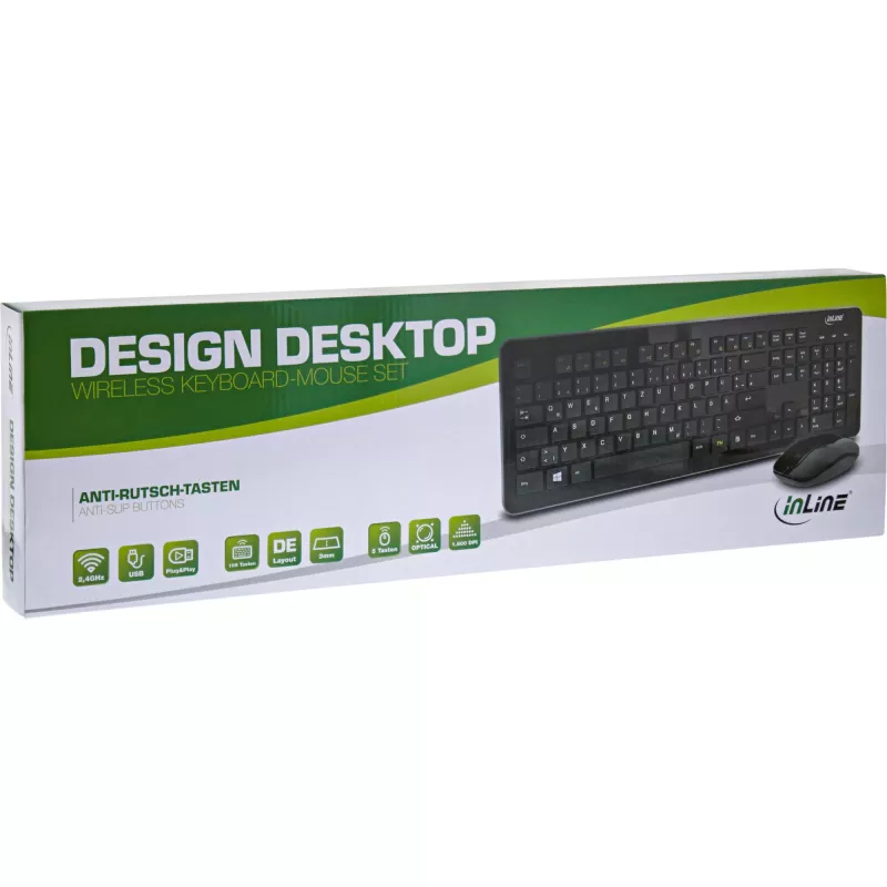 InLine Design Desktop-Set, USB 2,4 GHz, max. 1600 dpi, schwarz, DEUTSCH