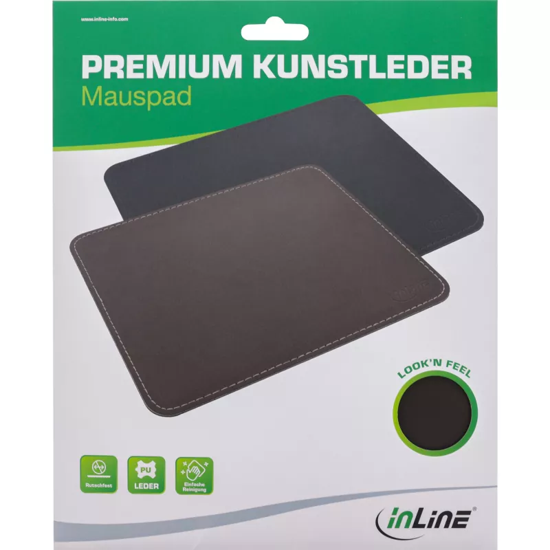 InLine Mauspad Premium PU-Leder 255x220x3mm braun