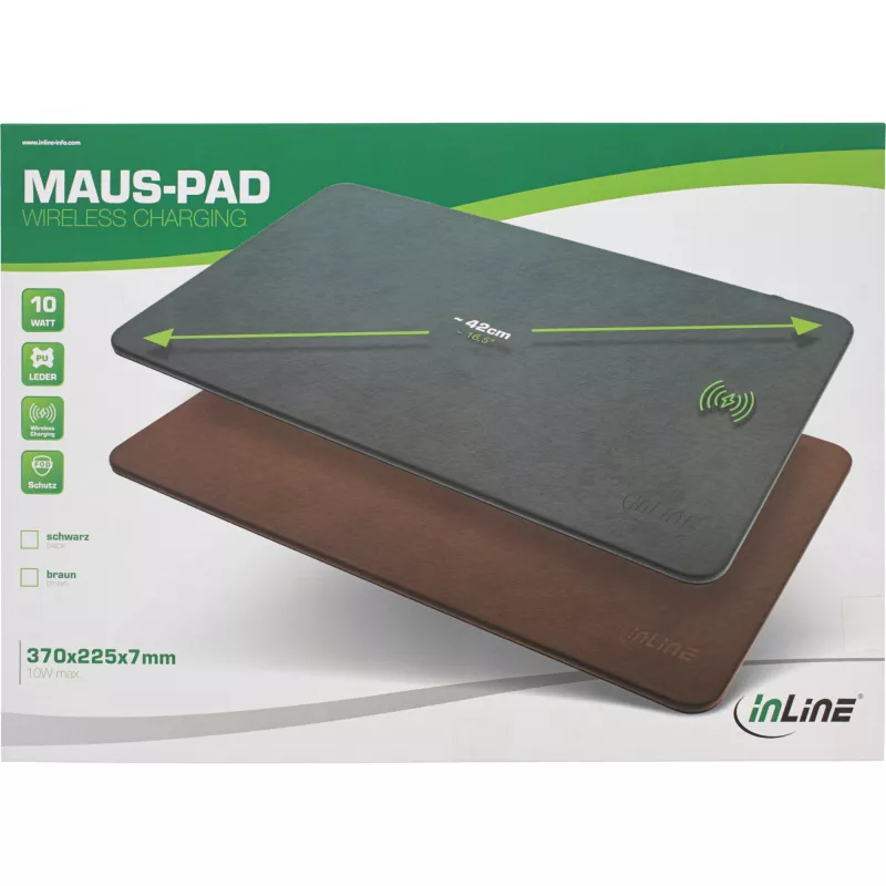 InLine Mauspad, kabelloses Laden, 370x225x7mm, schwarz
