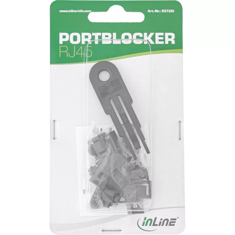 InLine RJ45-Portblocker, Starterset mit 10 Blockern und Schlüssel, schwarz