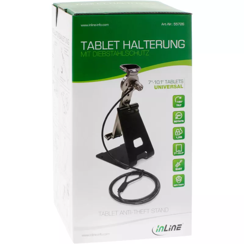 InLine Universal Tablet-Verriegelungsständer für 7 Zoll–10,1 Zoll mit Schlüsselschloss 1,5 m