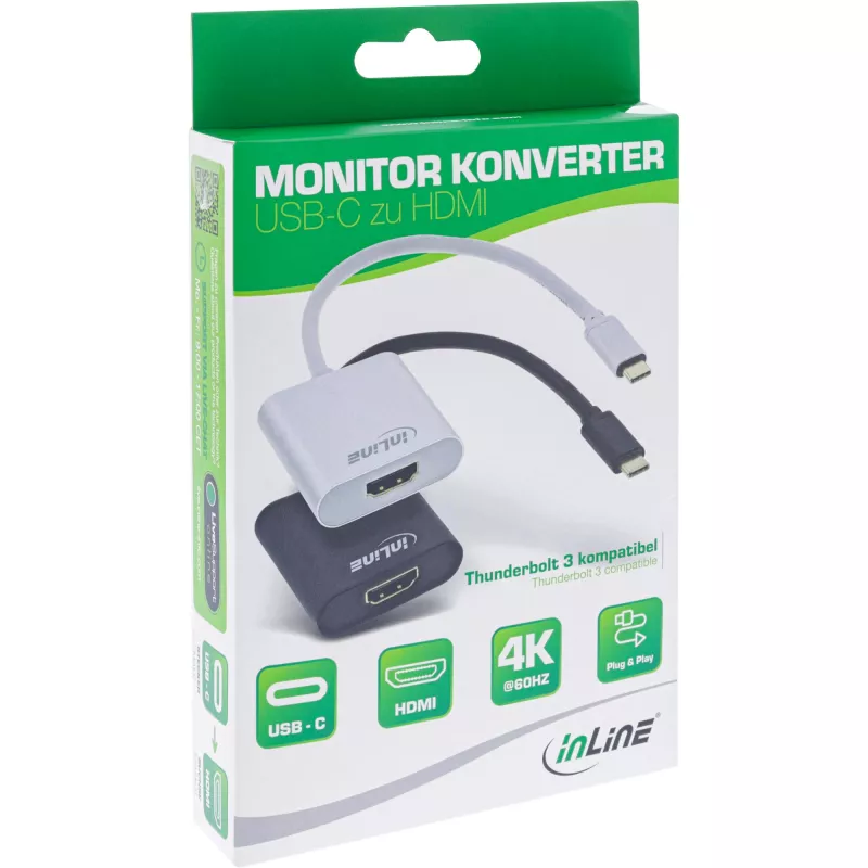 InLine USB-Display-Converter, USB-C Stecker auf HDMI Buchse (DP Alt Mode), 4K/60Hz