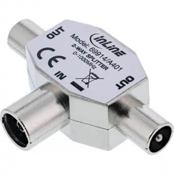 InLine Antennen-T-Verteiler für TV 1x Koax-Buchse auf 2x Koax-Stecker 69914