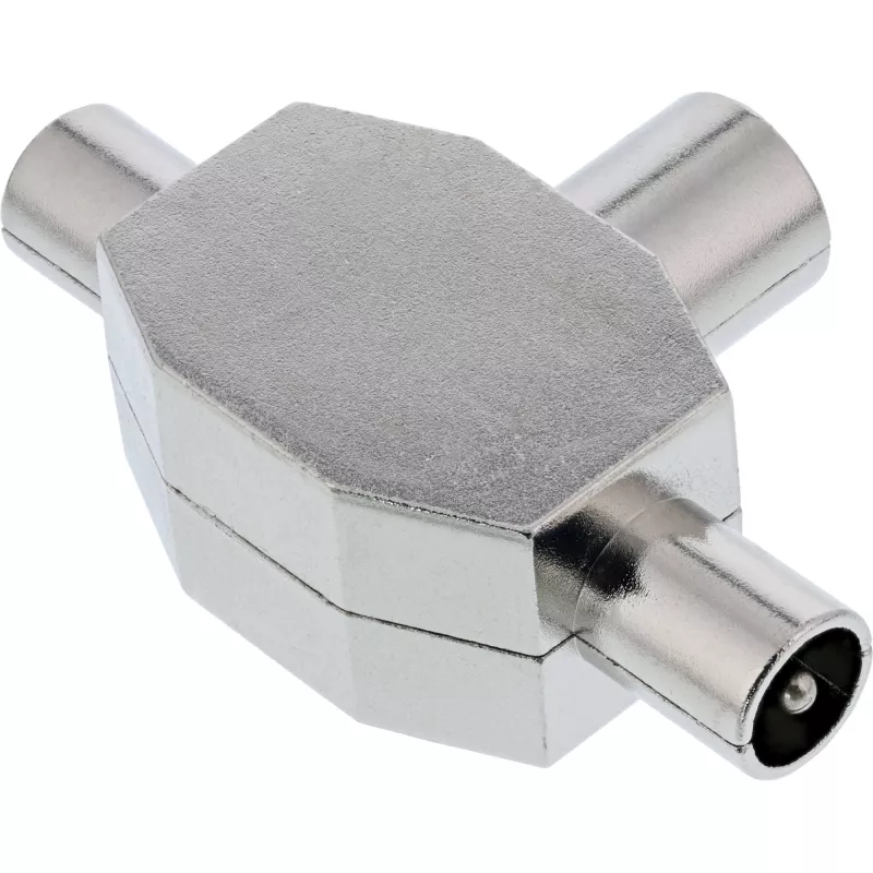 InLine Antennen-T-Verteiler für TV 1x Koax-Buchse auf 2x Koax-Stecker 69914