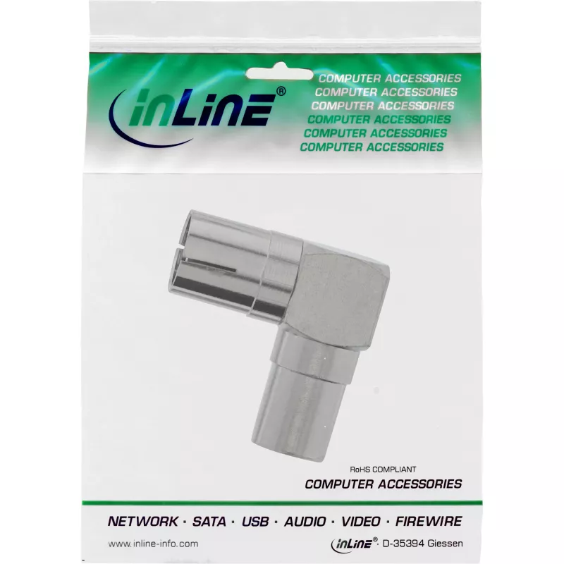 InLine Antennen-Koaxial-Adapter IEC Stecker auf Buchse abgewinkelt Metall 69915M