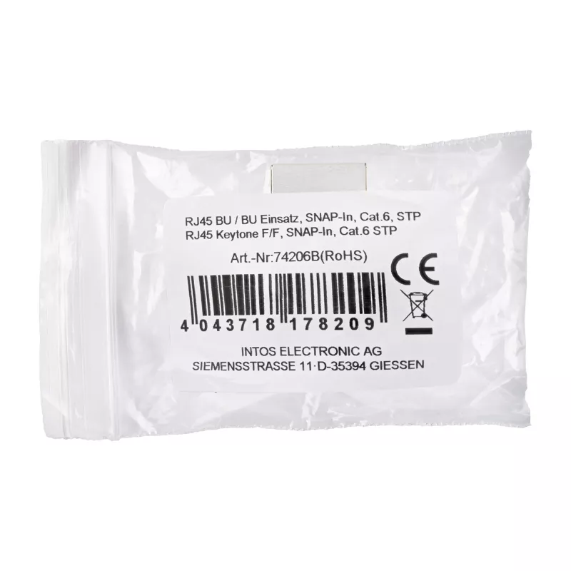 InLine RJ45-Modul Buchse-auf-Buchse SNAP-In Cat.6 STP, schwarz/silber