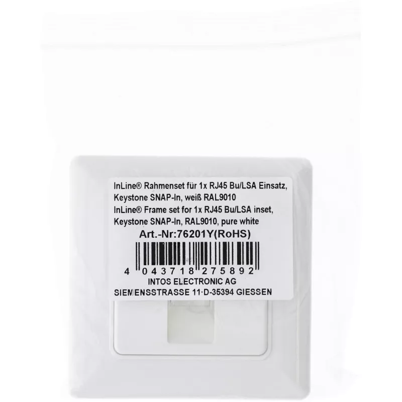InLine Rahmen-Set für 1x RJ45 Bu/LSA-Einsatz, Keystone SNAP-In, weiß RAL9010