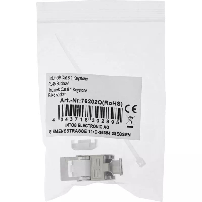 InLine RJ45 Keystone Jack Snap-In Modul Cat.8.1 Flach Metallisch 1 St.