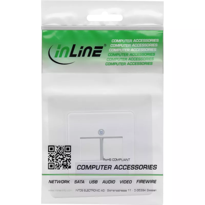 InLine Rahmen-Set für 2x RJ45 Keystone SNAP-In 90°, weiß RAL9010