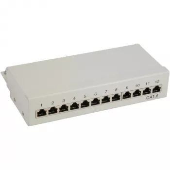 InLine Patch Panel Cat.6 12 Port Schreibtisch-/Wandmontage hellgrau RAL7035