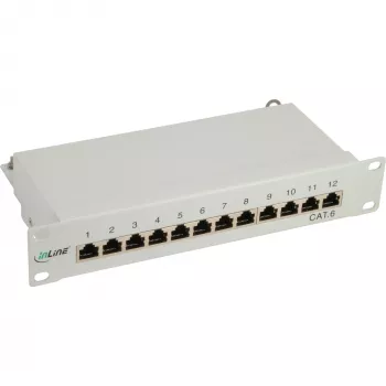 InLine 10 Zoll Cat.6 Patchpanel 12 Ports 1U lichtgrau RAL7035