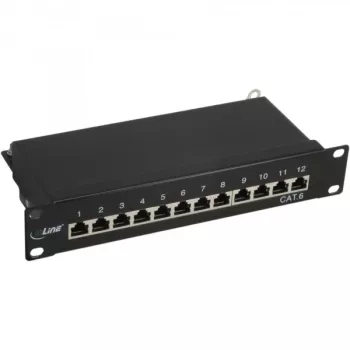 InLine Patch Panel 10 Zoll Cat.6 12 Port 1U schwarz RAL9005