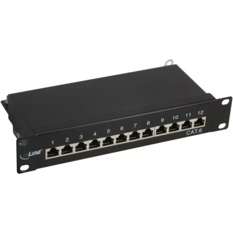 InLine Patch Panel 10 Zoll Cat.6 12 Port 1U schwarz RAL9005