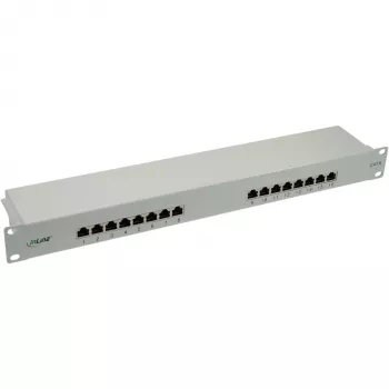 InLine Patch Panel Cat.6 16 Port 19 Zoll 1HE hellgrau RAL7035