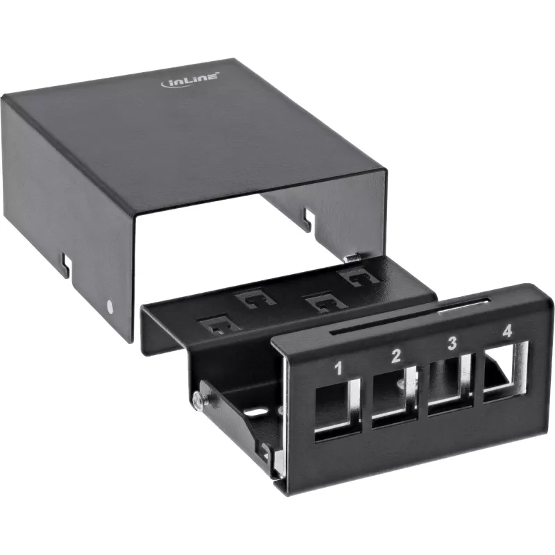 InLine Desktop-Konsolidierungspunktbox 4x Keystone RJ45, Metall, Schwarz RAL9005