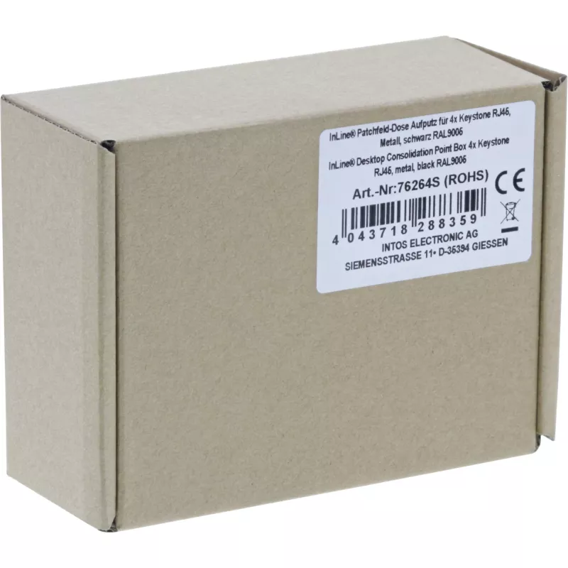 InLine Desktop-Konsolidierungspunktbox 4x Keystone RJ45, Metall, Schwarz RAL9005