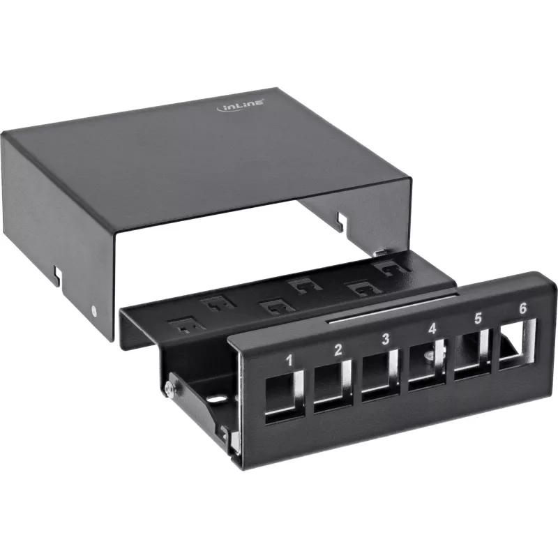 InLine Desktop-Konsolidierungspunkt-Box 6x Keystone RJ45, Metall, schwarz RAL9005