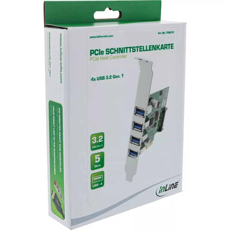InLine USB 3.0 4 Port Host Controller PCIe inkl. LP Blende und 4 Pin Aux. Strom