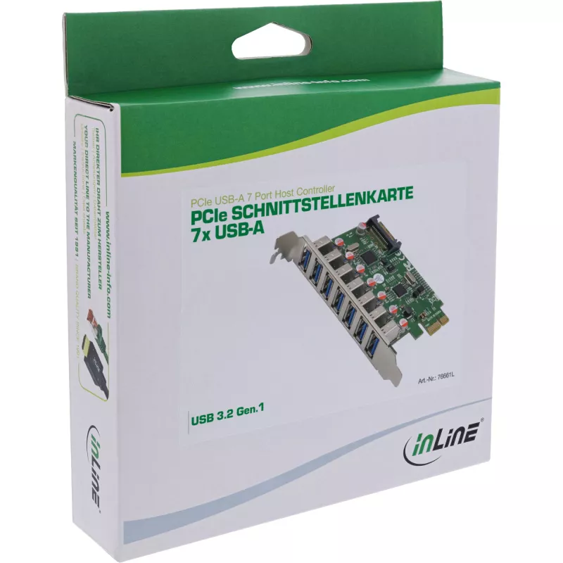 InLine USB-A 3.2 Gen.1 7 Port Host Controller PCIe, SATA-Stromversorgung