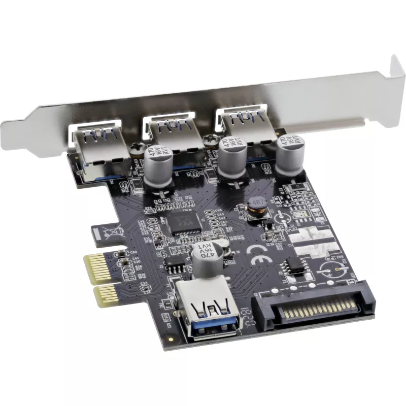 InLine 3+1-Port USB 3.0 Host-Controller, PCIe, mit SATA-Stromanschluss und LP-Blende