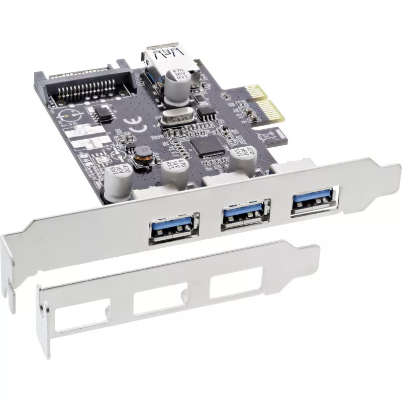 InLine 3+1-Port USB 3.0 Host-Controller, PCIe, mit SATA-Stromanschluss und LP-Blende