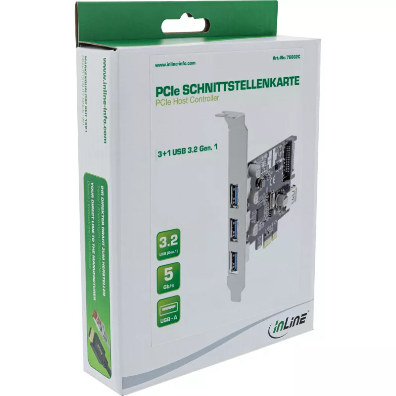 InLine 3+1-Port USB 3.0 Host-Controller, PCIe, mit SATA-Stromanschluss und LP-Blende