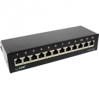 InLine Patch Panel Cat.6A Tisch-/Wandmontage 12 Port schwarz RAL9005