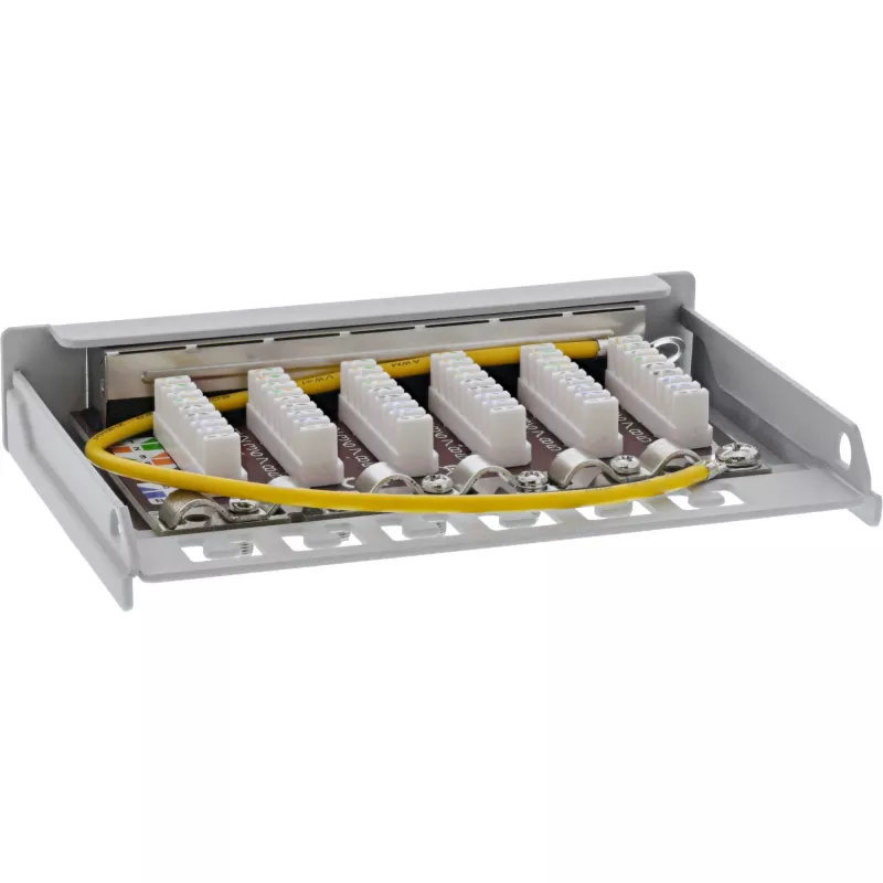 InLine Patchpanel Kat.6A 0,5HE 6-Port, Tisch/Wand/Schiene, grau mit Staubschutz