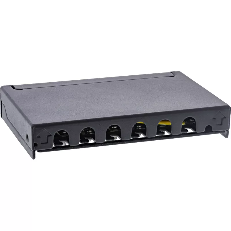 InLine Patchpanel Cat.6A 0,5U 6-Port, Tisch/Wand/Schiene, schwarz mit Staubschutz