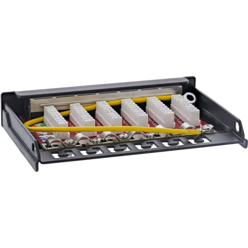 InLine Patchpanel Cat.6A 0,5U 6-Port, Tisch/Wand/Schiene, schwarz mit Staubschutz