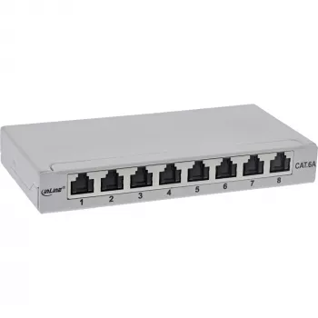 InLine Patchpanel Cat.6A 0,5HE 8-Port, Tisch/Wand/Schiene, grau, Staubschutz