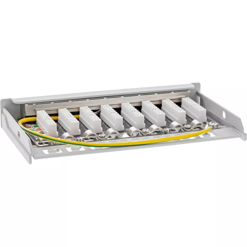 InLine Patchpanel Cat.6A 0,5HE 8-Port, Tisch/Wand/Schiene, grau, Staubschutz