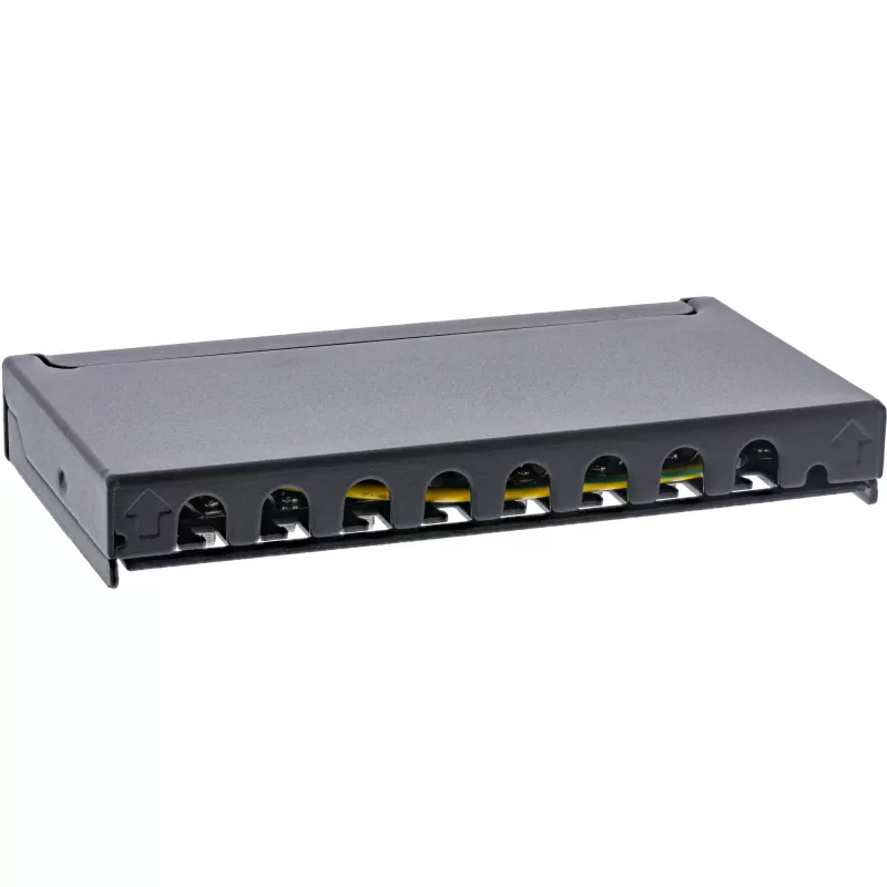 InLine Patch panel Cat.6A 0.5U 8-Port, Tisch/Wand/Schiene, schwarz, Staubschutz