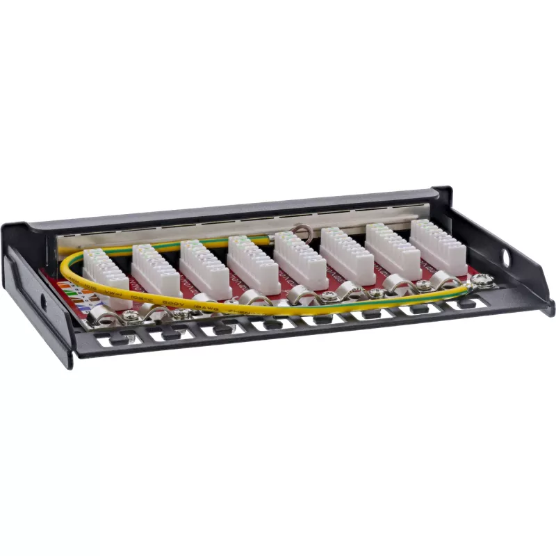 InLine Patch panel Cat.6A 0.5U 8-Port, Tisch/Wand/Schiene, schwarz, Staubschutz