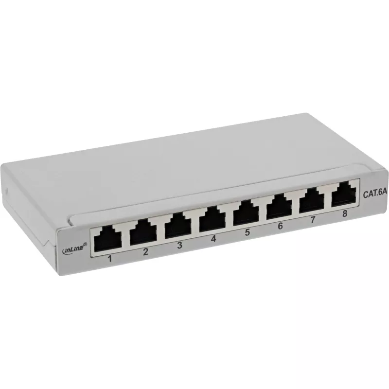 InLine Patchpanel Cat.6A 0,5HE 8-Port, Tisch-/Wandmontage hellgrau RAL7035