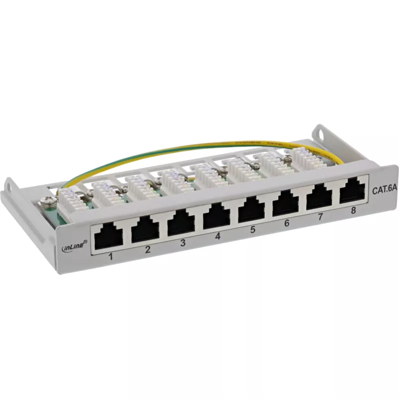 InLine Patchpanel Cat.6A 0,5HE 8-Port, Tisch-/Wandmontage hellgrau RAL7035
