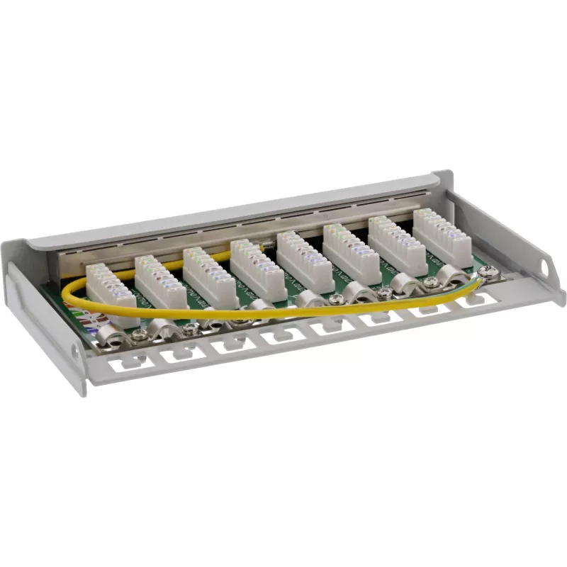 InLine Patchpanel Cat.6A 0,5HE 8-Port, Tisch-/Wandmontage hellgrau RAL7035