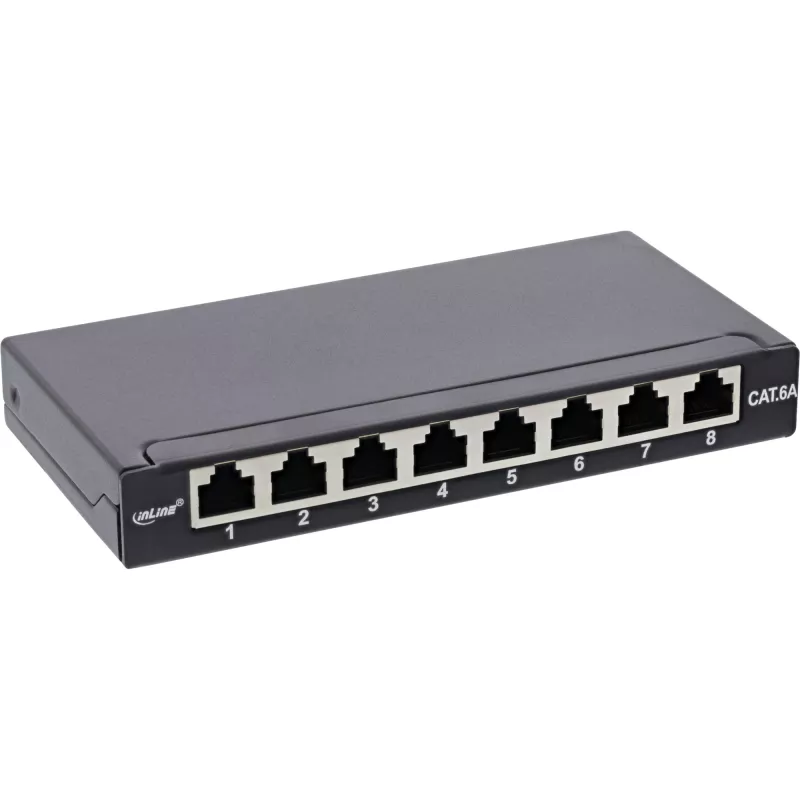 InLine Patchpanel Kat.6A 0,5HE 8-Port, Tisch-/Wandmontage schwarz RAL9005