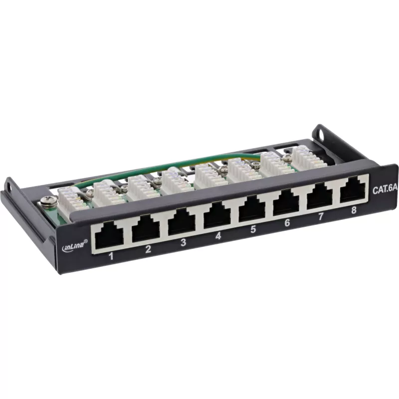 InLine Patchpanel Kat.6A 0,5HE 8-Port, Tisch-/Wandmontage schwarz RAL9005