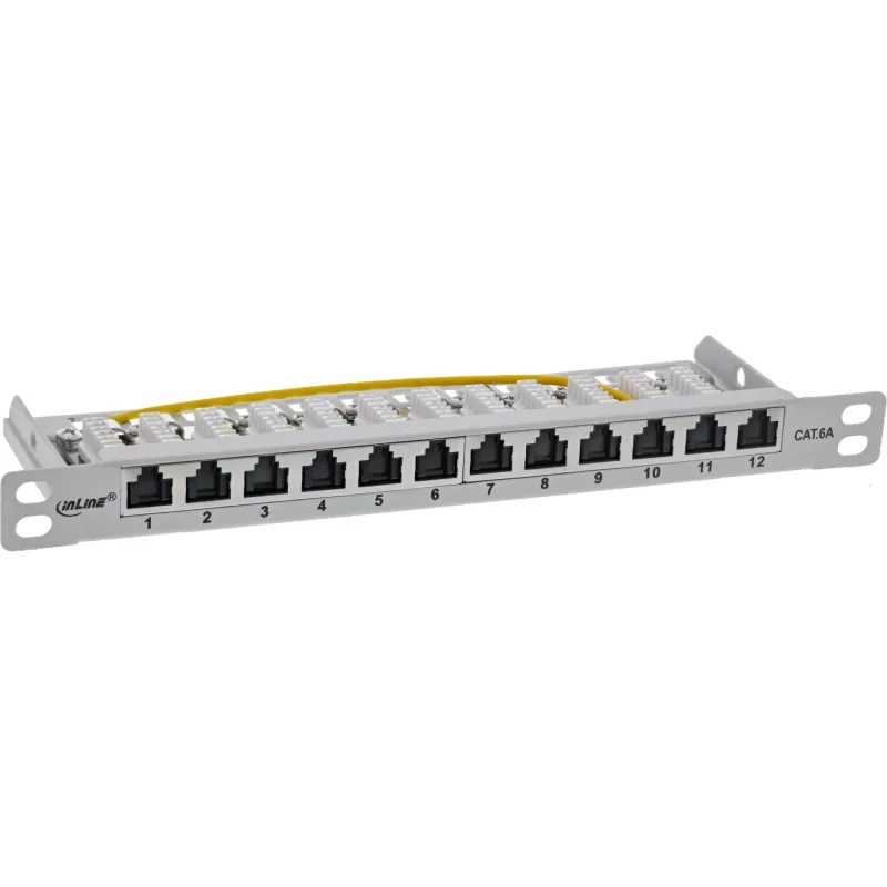 InLine 10 Zoll Patchpanel Cat.6A 0,5HE 12-Port, mit Staubschutz, grau